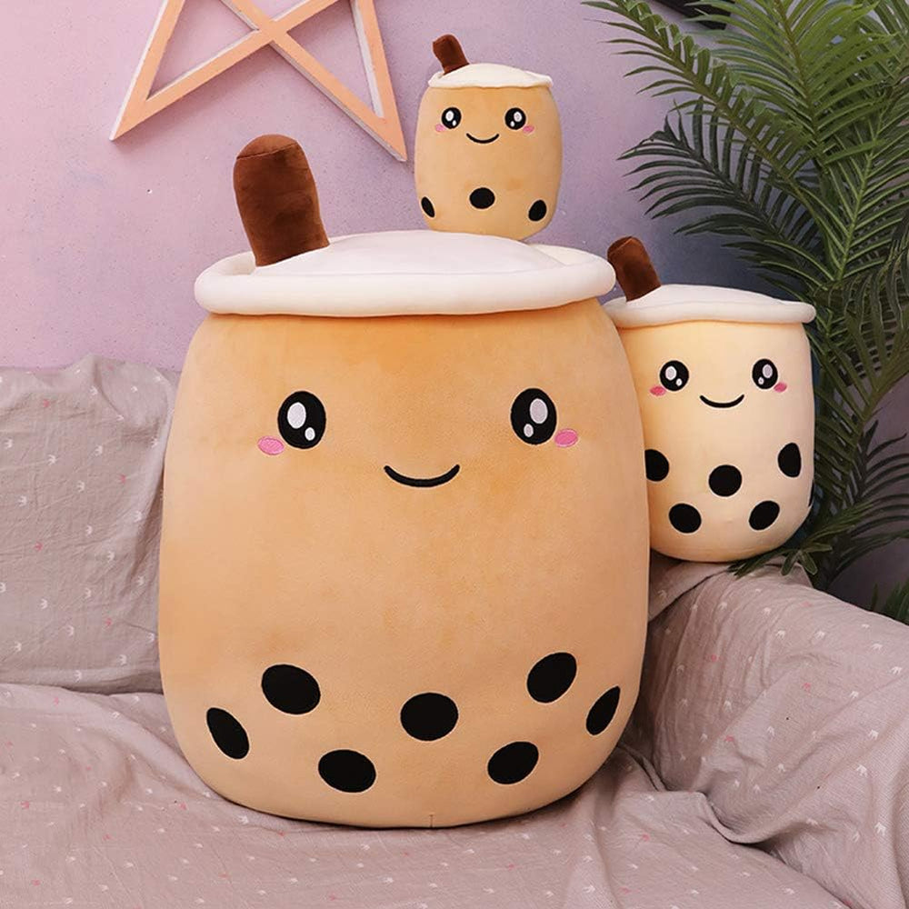 AMOZO Cute Cartoon Boba Milk Tea Soft Plush Doll, Giant Boba Bubble Plushie Stuffed Tea Cup Pillow Gift Toys