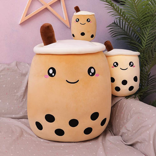 AMOZO Cute Cartoon Boba Milk Tea Soft Plush Doll, Giant Boba Bubble Plushie Stuffed Tea Cup Pillow Gift Toys