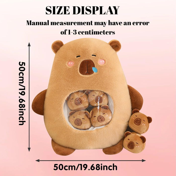 Kawaii Capybara Plush with 6 Cute Babies - Bag of Capybara Plushies Pillow Stuffed Toys for Girls & Boys Gifts, Brown