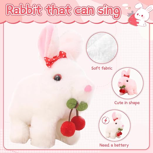Bunby - My Realistic Bunny Toy，cute walking bunny plush toy, Plush rabbit toys, Rabbit electronic toys can twitch and walk, Easter Christmas birthday gift for kids (white)