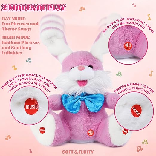 Bunny Peek-A-Boo Kids Interactive Plush Toy, Repeat What You Say, Singing Talking Toy, Easter Gift for Toddlers & Babies