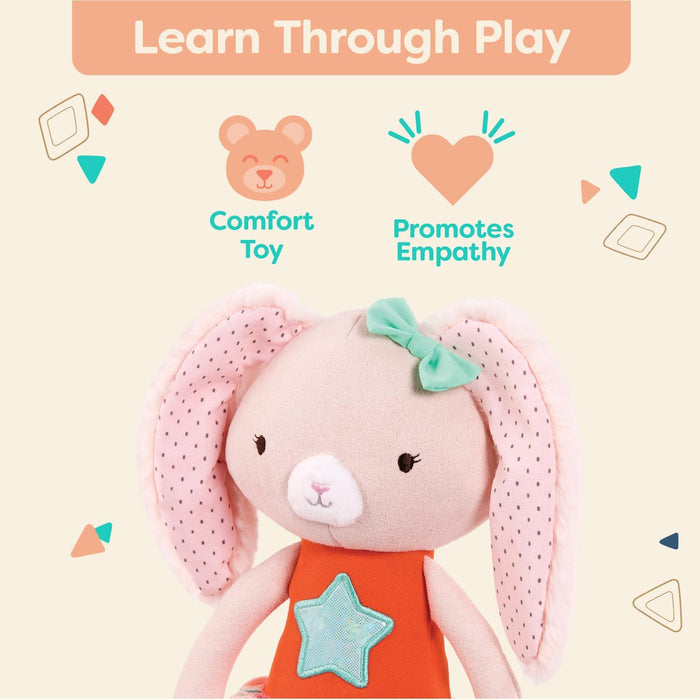B. toys – Plush Designer Bunny Doll – Soft & Cuddly Stuffed Animal Rabbit Toy – Orange & Pastel Dress – Sparkly – 15” – Washable – Tippy Toes – Becky Bunny – 18m +