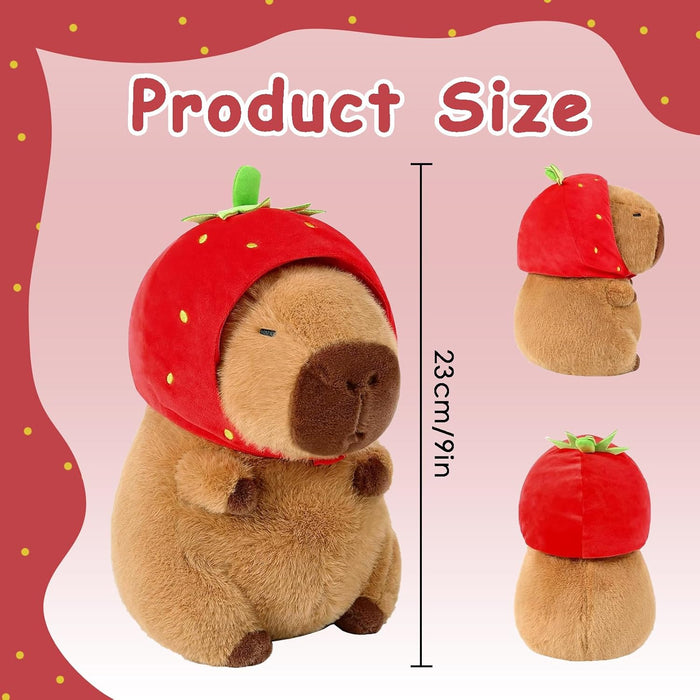 DXPETA 1Pcs Capybara Doll, Capybara Plush Toy, Strawberry Hat Soft And Realistic Capybara Plush Toy Pillow, Capybara Gifts Guinea Pig Toys for Kids