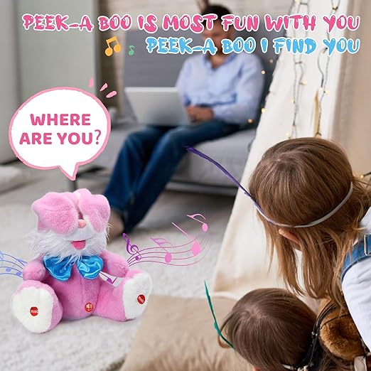 Bunny Peek-A-Boo Kids Interactive Plush Toy, Repeat What You Say, Singing Talking Toy, Easter Gift for Toddlers & Babies
