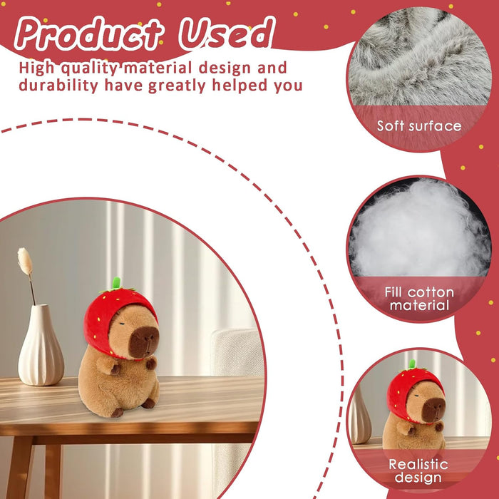 DXPETA 1Pcs Capybara Doll, Capybara Plush Toy, Strawberry Hat Soft And Realistic Capybara Plush Toy Pillow, Capybara Gifts Guinea Pig Toys for Kids