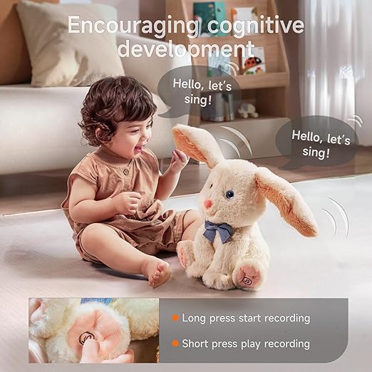 TUMAMA KIDS Electronic Plush Bunny with Singing and Speaking Function, Interactive Electronic Pets Bunny Toy with Wiggling Ears and Body, Easter Plush Bunny