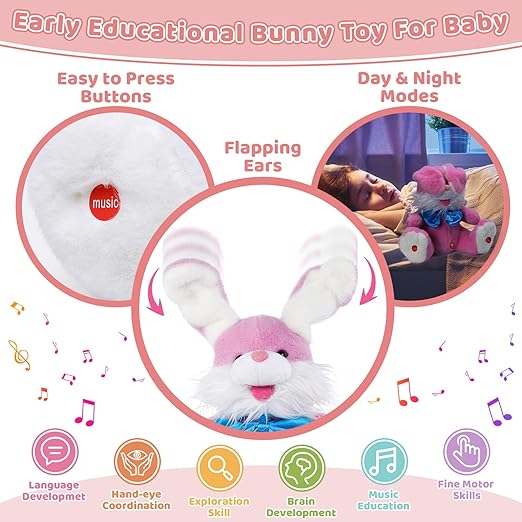 Bunny Peek-A-Boo Kids Interactive Plush Toy, Repeat What You Say, Singing Talking Toy, Easter Gift for Toddlers & Babies