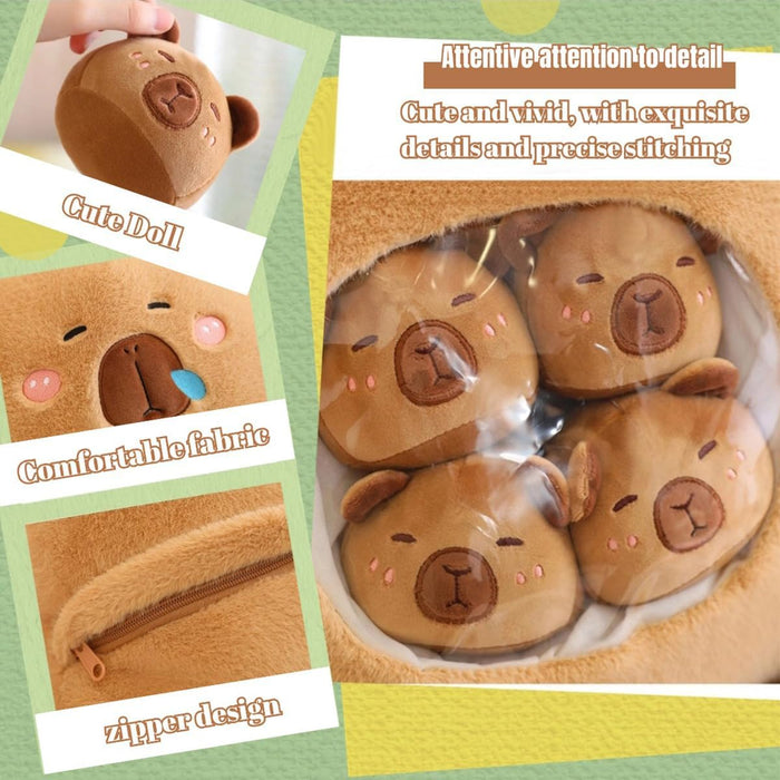 Kawaii Capybara Plush with 6 Cute Babies - Bag of Capybara Plushies Pillow Stuffed Toys for Girls & Boys Gifts, Brown