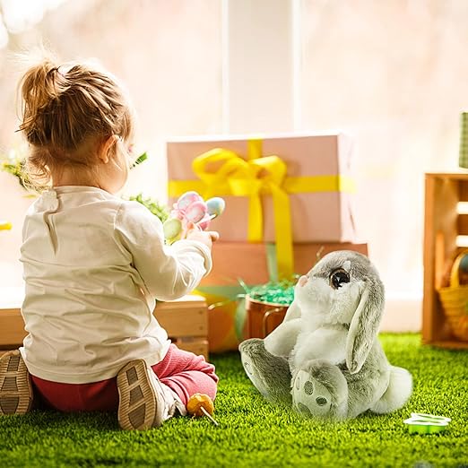 My OLi Easter Bunny Soft Toy 22cm/8.5" Plush Rabbit With Floppy Bunny Ears Stuffed Animal Bunny Teddy Toy Easter Bunny Decorations Gifts For Babies Kids Boys Girls | Grey