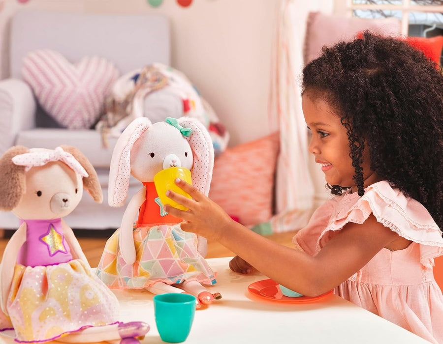 B. toys – Plush Designer Bunny Doll – Soft & Cuddly Stuffed Animal Rabbit Toy – Orange & Pastel Dress – Sparkly – 15” – Washable – Tippy Toes – Becky Bunny – 18m +
