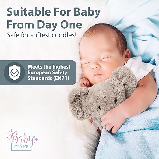 Baby Box Shop - Baby Elephant Teddy, Grey Plush Soft Toy Teddy Bear - Ideal for Christenings, Birthday or Baby Gift, Soft Toys for Kids