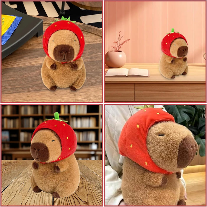 DXPETA 1Pcs Capybara Doll, Capybara Plush Toy, Strawberry Hat Soft And Realistic Capybara Plush Toy Pillow, Capybara Gifts Guinea Pig Toys for Kids