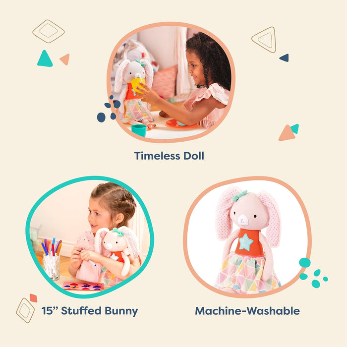 B. toys – Plush Designer Bunny Doll – Soft & Cuddly Stuffed Animal Rabbit Toy – Orange & Pastel Dress – Sparkly – 15” – Washable – Tippy Toes – Becky Bunny – 18m +