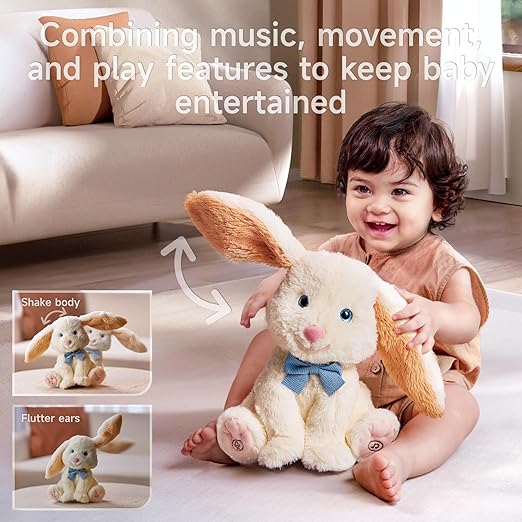TUMAMA KIDS Electronic Plush Bunny with Singing and Speaking Function, Interactive Electronic Pets Bunny Toy with Wiggling Ears and Body, Easter Plush Bunny
