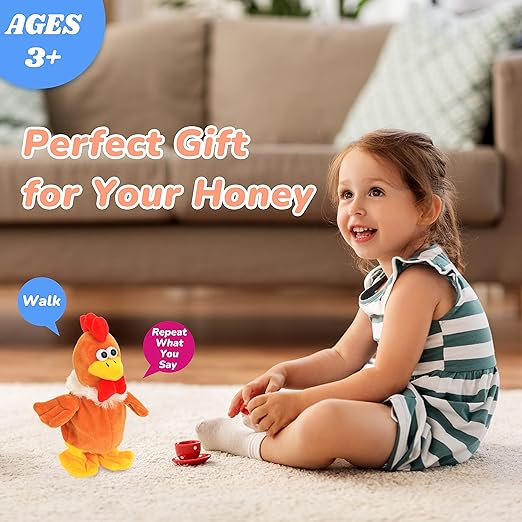 Hopearl Talking Chicken Repeats What You Say Walking Chick Electric Interactive Animated Toy Speaking Plush Buddy Gifts for Toddlers Birthday, 9''