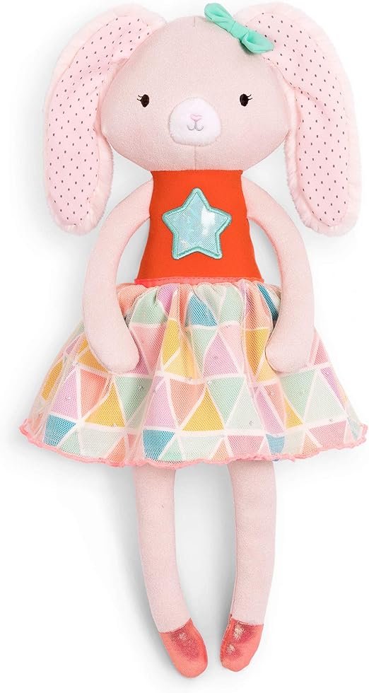B. toys – Plush Designer Bunny Doll – Soft & Cuddly Stuffed Animal Rabbit Toy – Orange & Pastel Dress – Sparkly – 15” – Washable – Tippy Toes – Becky Bunny – 18m +