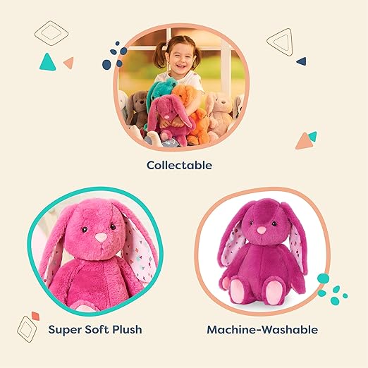 B. toys – Plush Bunny - Super Soft Stuffed Animal - Washable Rabbit Toy - Happy Hues for Babies and Toddlers – 0 Months +, Plumberry Pink