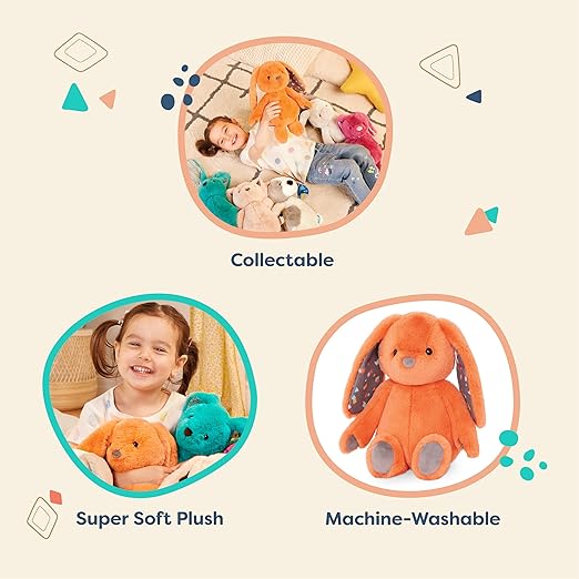 B. toys – Plush Bunny - Super Soft Stuffed Animal - Washable Rabbit Toy - HappyHues for Babies and Toddlers - 0 Months +, Coral Orange