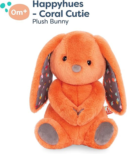 B. toys – Plush Bunny - Super Soft Stuffed Animal - Washable Rabbit Toy - HappyHues for Babies and Toddlers - 0 Months +, Coral Orange