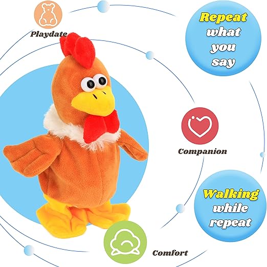 Hopearl Talking Chicken Repeats What You Say Walking Chick Electric Interactive Animated Toy Speaking Plush Buddy Gifts for Toddlers Birthday, 9''