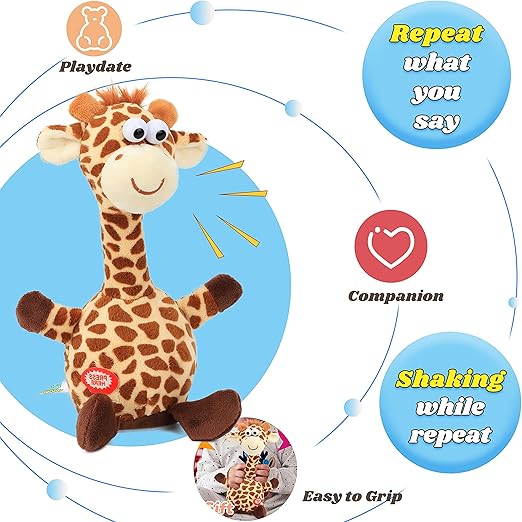 Hopearl Talking Giraffe Repeats What You Say Shaking Head Electric Interactive Animated Toy Speaking Plush Buddy Birthday Gifts for Toddlers, 9.5''
