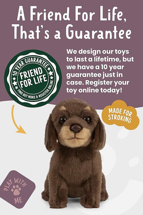 Living Nature Soft Toy - Plush Sausage Dog Dachshund Puppy, Brown, 16cm