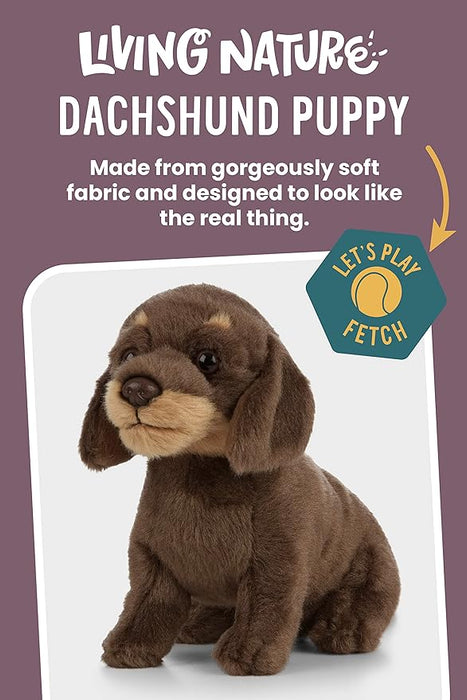 Living Nature Soft Toy - Plush Sausage Dog Dachshund Puppy, Brown, 16cm